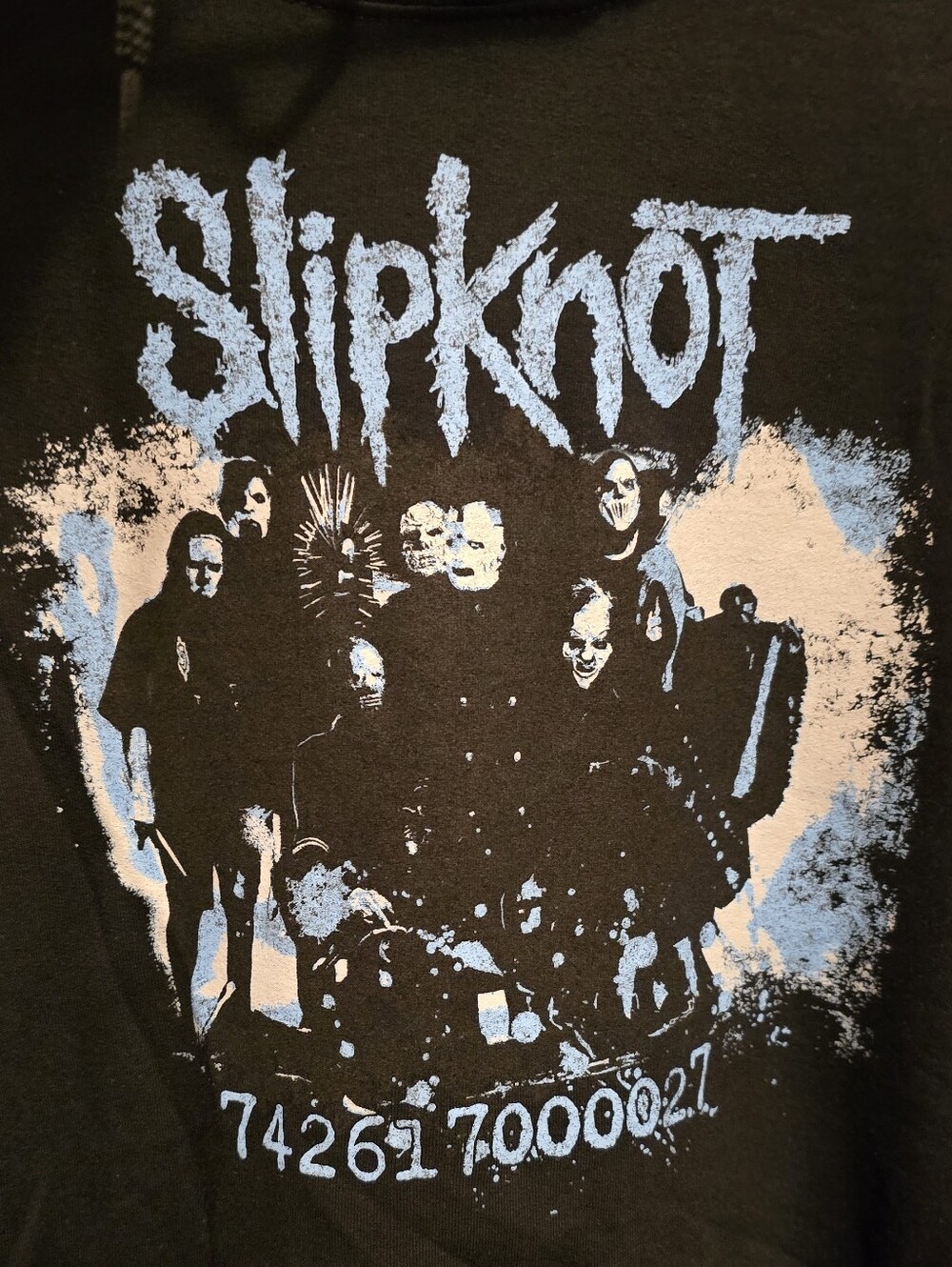 Black SLIPKNOT Hoodie with Blue Graphic - Band Pullover - Picture 3 of 4
